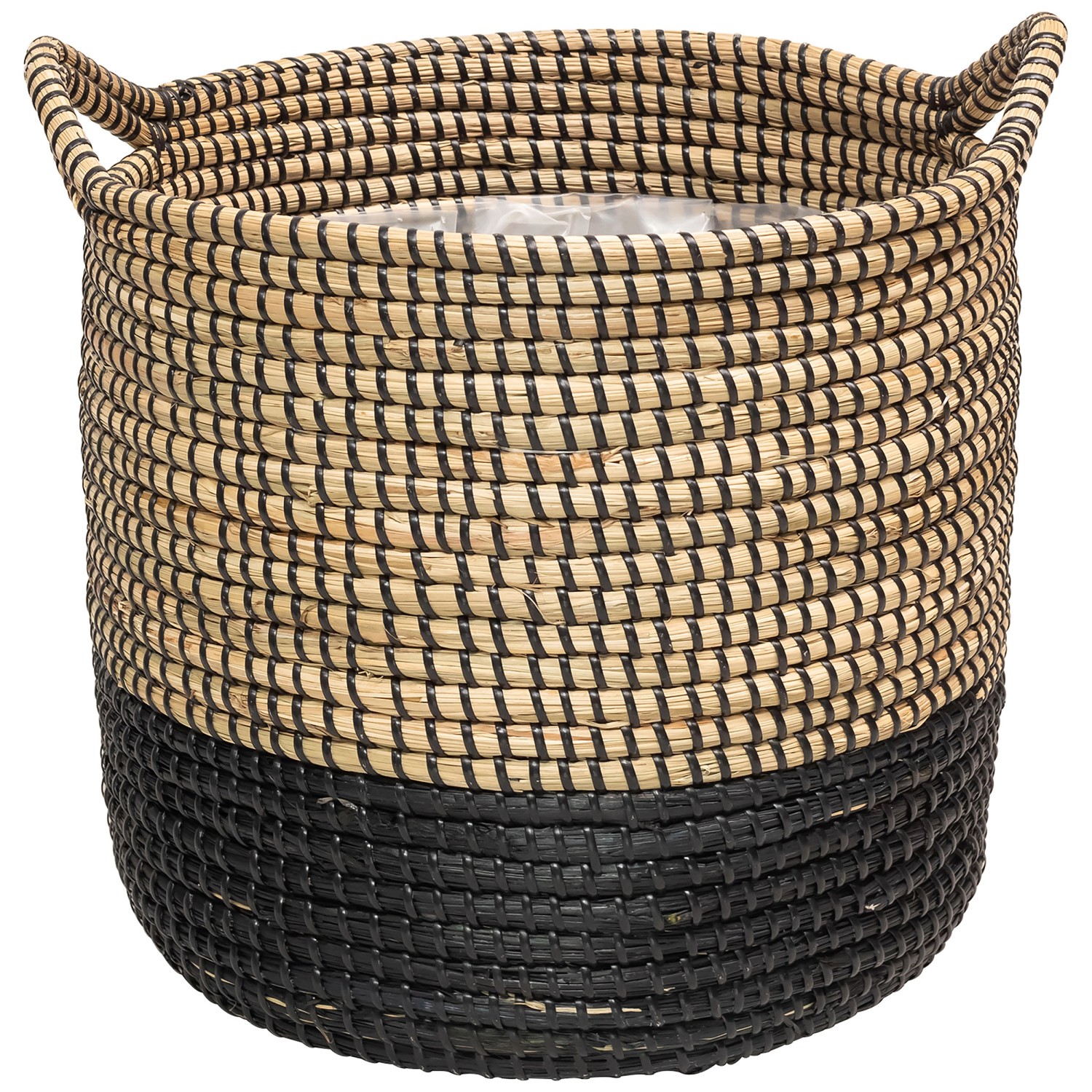 Pflanzkorb mit Griffen Seegras NaturSchwarz Ø 22 cm / Höhe 25 cm