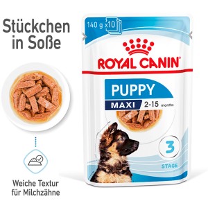 Royal Canin Maxi Puppy cibo umido, busta da 140g. Alimento per cuccioli di taglia grande, bocconcini in salsa.