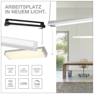 Plafonnier LED Osram Office Line Curve, blanc, 41W. Éclairage de bureau moderne avec cordon.