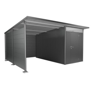 Pannello laterale Biohort in grigio quarzo metallizzato per tettoia AvantGarde, protezione dalle intemperie per casetta da giardino.