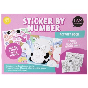 I Am Creative Sticker-by-Numbers-Buch Cute A5. Pinkes Aktivitätsbuch mit Panda, Donuts, über 150 Stickern und Malvorlagen.