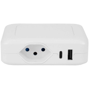 Stazione di ricarica Steffen IQ, bianca, con presa T13, porta USB-A e USB-C. Ciabatta per ricarica rapida.