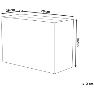 Dessin technique de la jardinière rectangulaire Beliani Edessa beige, dimensions 50x29x70 cm.