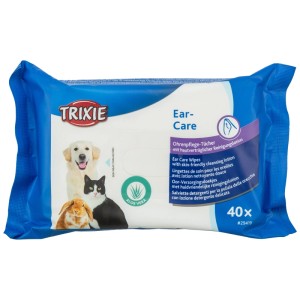 Salviette per la cura delle orecchie Trixie per animali domestici, 40 pezzi, per la pulizia dell'orecchio esterno.