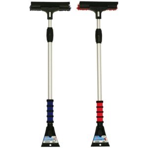 Balai à neige Mallory avec grattoir à glace Sport, bleu et rouge, avec manche télescopique.
