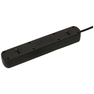 Multipresa nera Basic Line con 5 prese orizzontali di tipo 13 e interruttore.