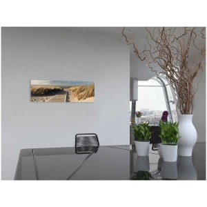 Quadro da parete Deco Block Dunes, 40x118 cm, con paesaggio di dune e passerella in legno.
