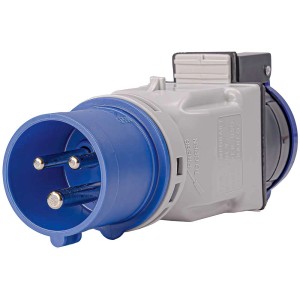 Adattatore industriale Steffen CEE16/3 IP44 T23/IP55, antracite-blu, per distribuzione elettrica esterna.