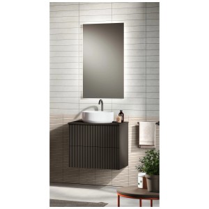 Ensemble de meubles de salle de bain Opera gris anthracite avec vasque à poser et miroir LED.