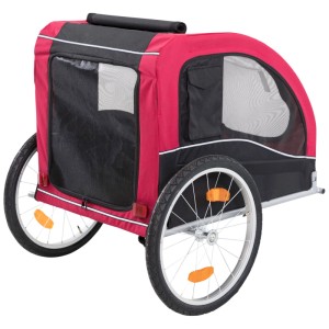 Rimorchio bici Trixie nero-rosso, 75x86x80/145 cm, con finestre a rete e catarifrangenti.