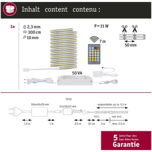 Paulmann MaxLED 1000 COB set base striscia LED 3m con trasformatore e telecomando.