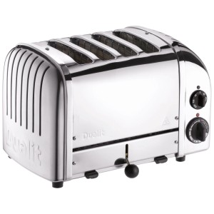 Tostapane Dualit Classic a 4 fette in metallo lucidato, 39x26x25 cm. Elettrodomestico da cucina per quattro fette di pane.