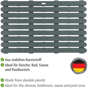 Tapis de bain gris Wenko Indoor & Outdoor, 50x80 cm, en plastique avec structure antidérapante.