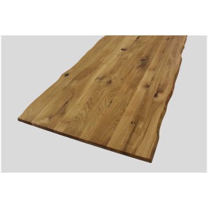 Piano tavolo in rovere selvatico Rettenmeier con bordo naturale, 100x200 cm, spessore 28 cm.