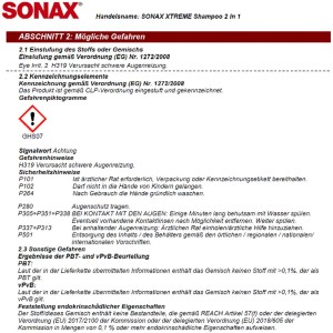 Scheda di sicurezza Sonax Xtreme 2in1 Shampoo: avvertenze di pericolo e precauzioni di sicurezza.
