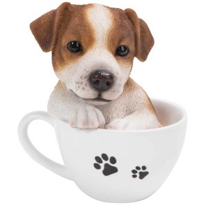 Vivid Arts Jack Russell Welpe in Tasse (rot-weiß) als Gartendeko.