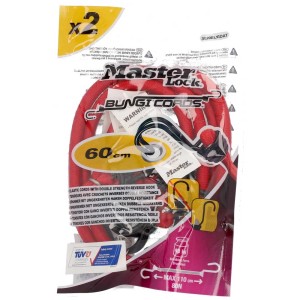 Sangles élastiques Master Lock, 2 tendeurs rouges, 60 cm, avec crochets pour sécuriser les charges.
