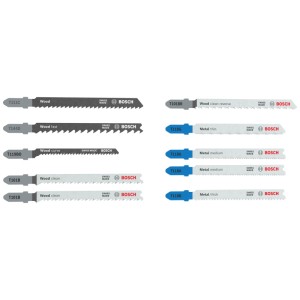 Set di lame per seghetto alternativo Bosch Basic Wood and Metal, 10 pezzi, per tagli su legno e metallo.
