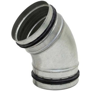 Curva a semiguscio a spirale 45°/Ø 125 mm con guarnizione a labbro per sistemi di ventilazione.