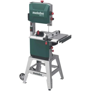 Scie à ruban Metabo BAS 318 Precision WNB : Scie à bois précise avec support et extension de table.