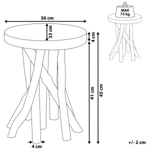 Schéma : Table d'appoint Beliani Merritt en teck avec dimensions.