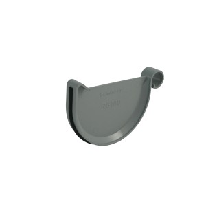 Terminale per grondaia in plastica grigia Marley RG 100 per sigillare le grondaie.