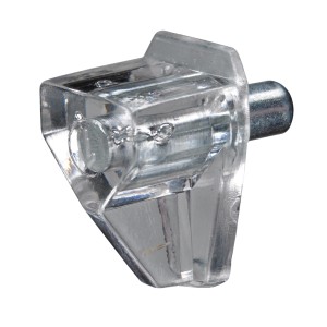 Support d'étagère Safety transparent avec tige en acier pour étagères.