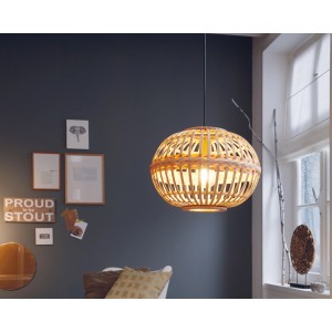 Lampada a sospensione marrone Eglo Amsfield in acciaio e legno, design vintage.
