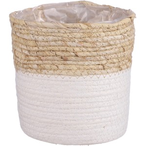 Cesto rotondo bianco Rachel di Mica Decorations, Ø 18 cm, in alghe marine, ideale come portavaso.
