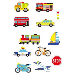 Selbstklebende Moosgummisticker mit Auto-, Zug-, Flugzeug- und anderen Fahrzeugmotiven, 39 Stück.