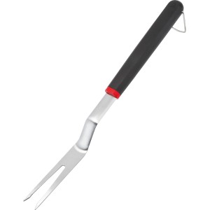 Forchettone da grill Jamestown in acciaio inox con manico nero e occhiello.