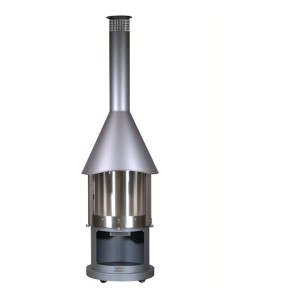 Cheminée d'extérieur Buschbeck Melbourne en acier inoxydable, gris clair, hauteur 230 cm.