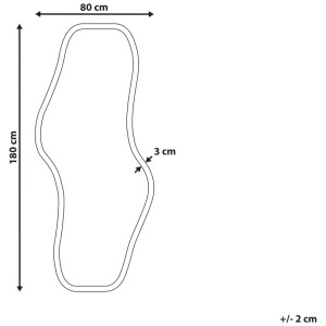 Schizzo dello specchio da parete Biollett, cornice in legno marrone, forma asimmetrica, 180x80cm. Disegno dettagliato.