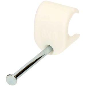 Collier de serrage à clou blanc pour câbles plats 6x9 mm avec clou en acier galvanisé, lot de 100.