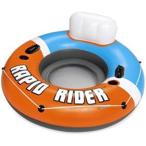 Ciambella gonfiabile Bestway Hydro-Force Rapid Rider con schienale e portabicchieri, arancio/blu.