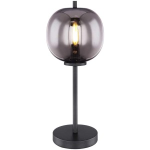 Lampe de table noire Globo Blacky avec abat-jour en verre fumé, idéale comme lampe de chevet.