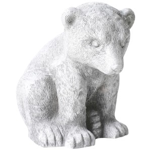 Graue Beliani Gartenfigur Bowe Bär aus Magnesiumoxid, sitzend, mit Alterungseffekt. Handgefertigte Gartendekoration.