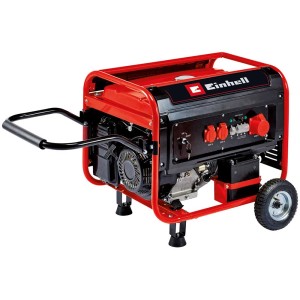 Groupe électrogène Einhell TC-PG 55/E5 : Générateur mobile avec roues, démarrage électrique et réservoir de 25 litres.