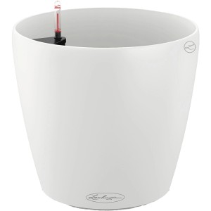 Pot de fleurs blanc Lechuza Classico Color 35 (Ø 35cm) avec système d'arrosage.