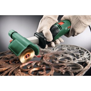 Brosse abrasive Bosch BM 10 sur meuleuse d'angle PRR 250 en utilisation.