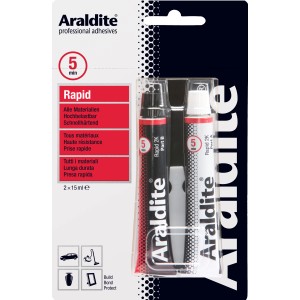 Araldite Rapid colla, 2 tubi da 15ml ciascuno, adesivo bicomponente a presa rapida per vari materiali.