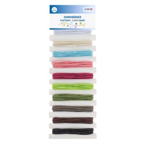 Set Glorex di elastici con 10 nastri colorati (3,5 m ciascuno) per progetti creativi.