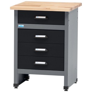 Banco da lavoro Küpper modello 12490 con 4 cassetti e piano in faggio, nero-grigio chiaro.