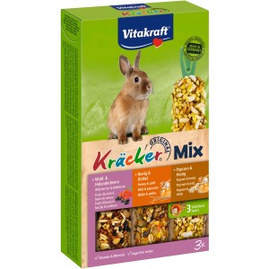 Vitakraft Kräcker Trio per conigli con frutti di bosco, miele e popcorn, 3 pezzi.
