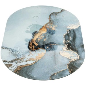 Tappeto bagno Wenko Licata (50x80 cm) con sfumature astratte grigio-blu e oro rosa.
