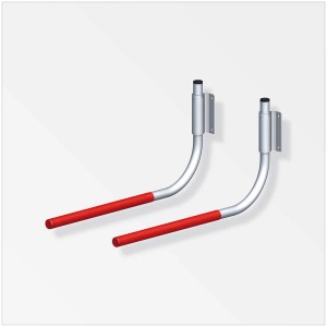Support vélo mural Alfer en aluminium brut, bras caoutchoutés rouges. Lot de 2 pour vélos.