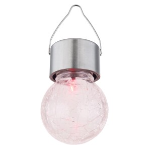 Solar-Deko: Edelstahl RGB LED Lampe mit Crackle-Glas und Aufhänger.