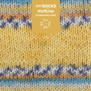 Filato Myboshi mysocks Merino Girasole, misto giallo-blu, 420m/100g.