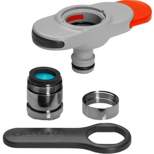 Gardena raccordo per rubinetti interni, set con adattatori e chiave per collegare tubi da giardino.