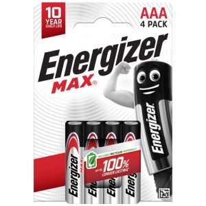 Piles Energizer Max AAA, lot de 4, pile alcaline au manganèse pour appareils du quotidien.